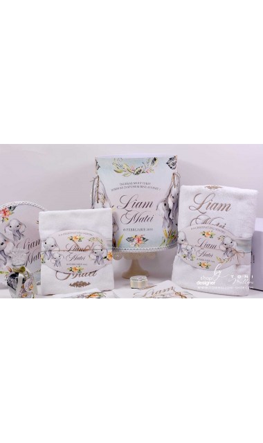 Trusou botez elefant personalizat si brodat Baby Boy Elephant 12